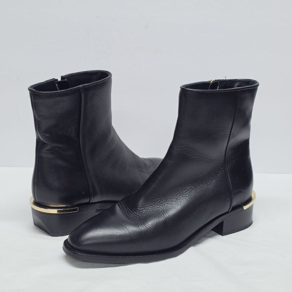 Aquatalia Fin Women's Weatherproof Chelsea Boots In Black Leather Italy Size 6